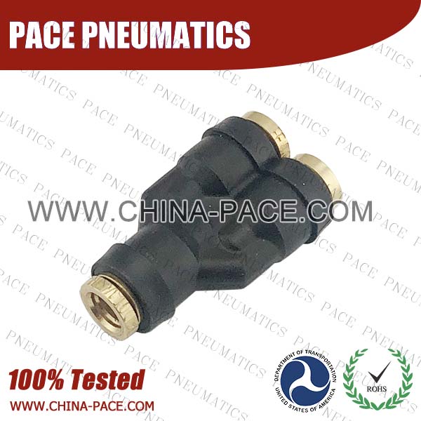 Reducer Y DOT Push To Connect Air Brake Fittings, DOT Push In Air Brake Tube Fittings, DOT Approved Brass Push To Connect Fittings, DOT Fittings, DOT Air Line Fittings, Air Brake Parts